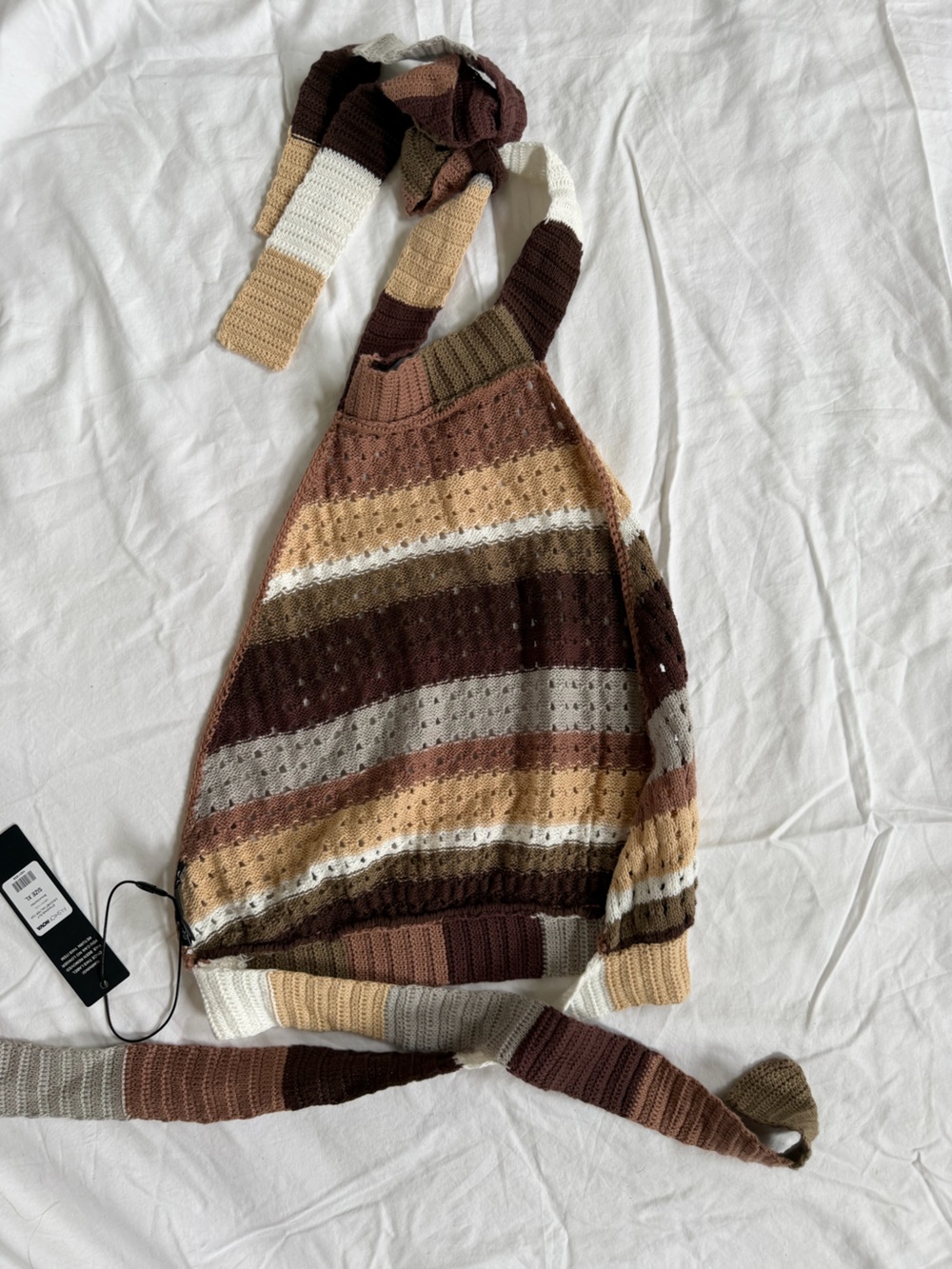 Fashion Nova Striped Crochet Off-Shoulder Sweater Tank — Brown Multi - Picture 3 of 3